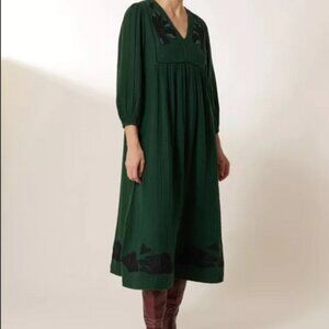 Leon & Harper Robe Romaine Beads Embroidered Midi Dress S